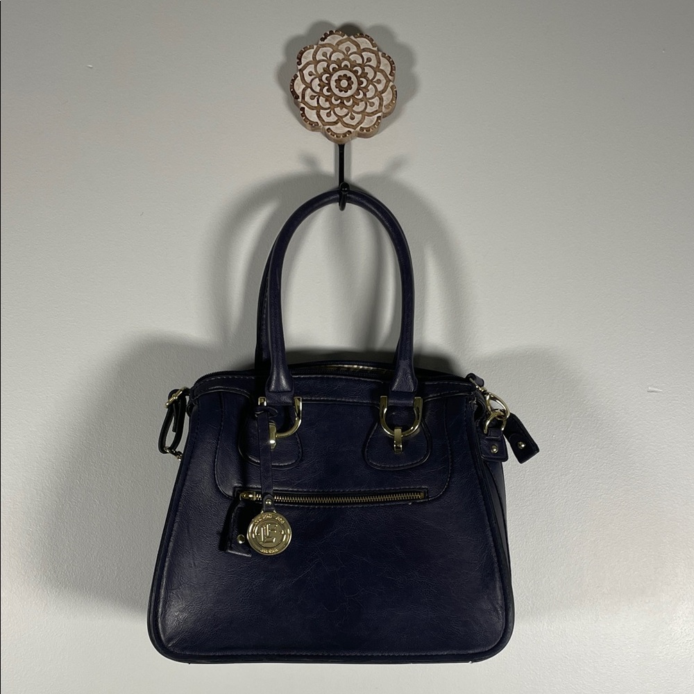 London Fog Navy Blue Simulated Leather Handbag